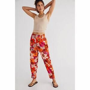 Free‎ People Tessa Tapered Trousers Orange Floral Womens Pants Size 0
